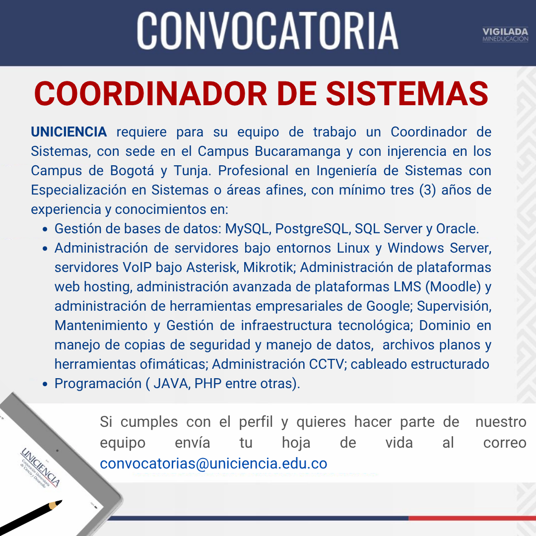 Convocatoria Coordinador de Sistemas - Junio 2026