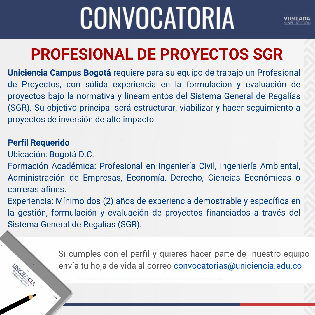 Convocatoria Profesional de Proyectos SGR - Junio 2026