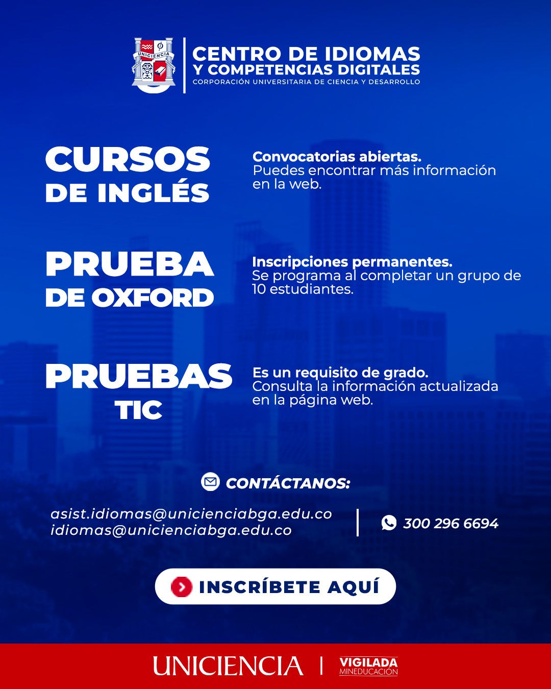 Inscripciones Abiertas Centro Idiomas 2026 | UNICIENCIA